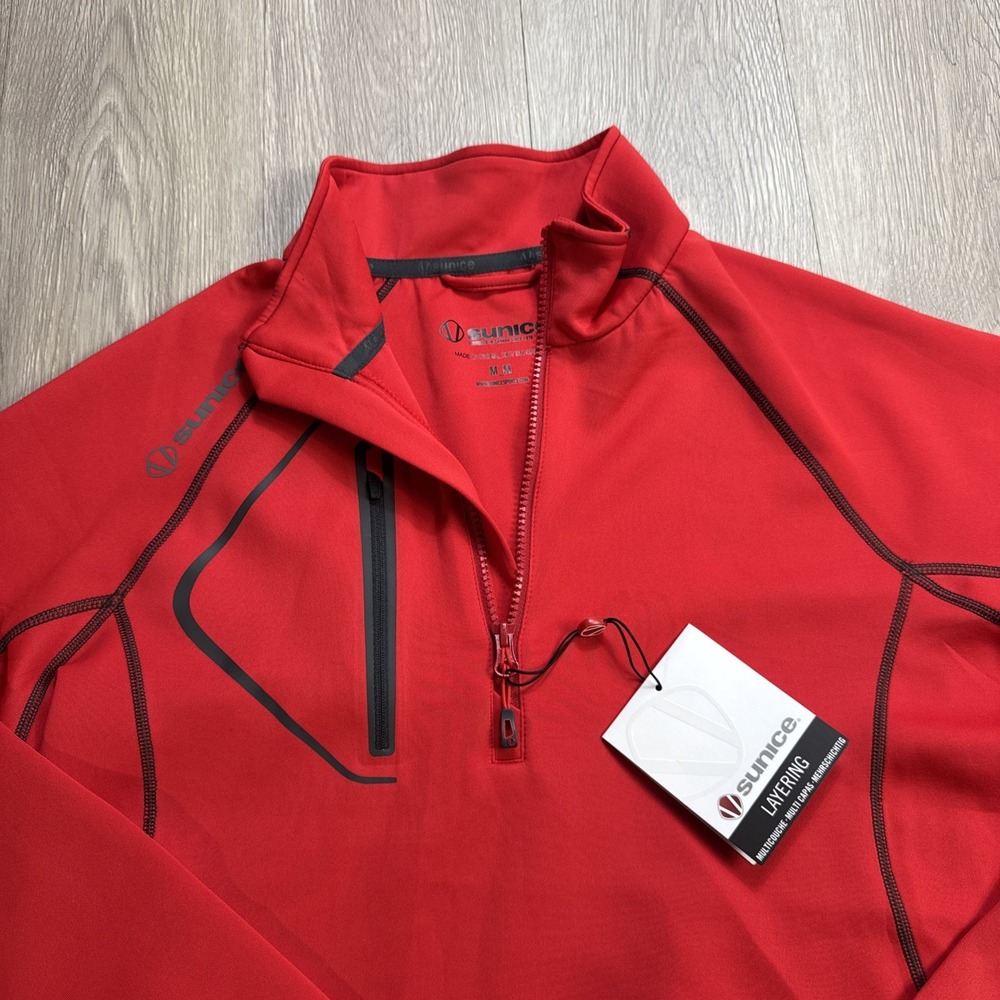 SUNICE‎ Pullover Jacket Men's Medium M Red 1/4 Zip Stretch Golf Tech New